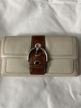 Coach Cream Leather Wallet with Brown Buckle Strap